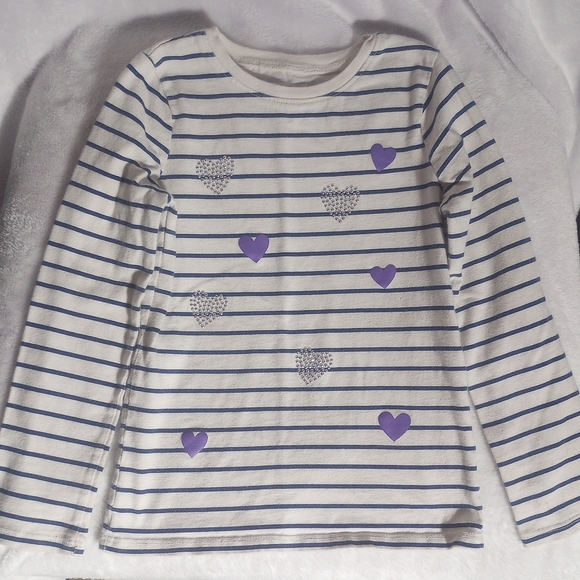 jumping beans Other - Jumping Beans White and Blue Striped Long Sleeve with Purple Hearts